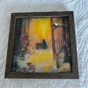 Framed Winter Forest Scene with Animals